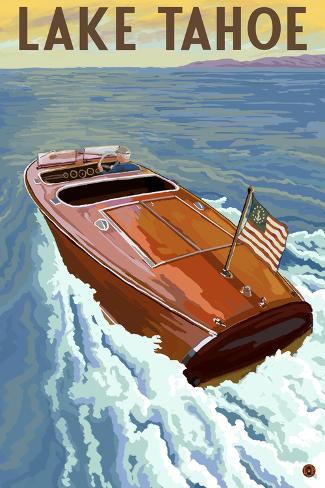 Canvas Vintage Boats at Lake Tahoe Art print POSTER